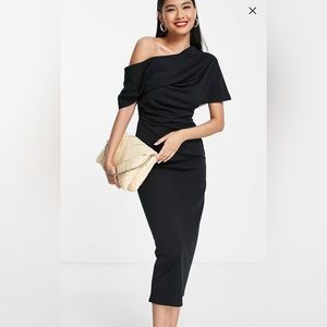 ASOS Pleated Shoulder Pencil Dress in Black